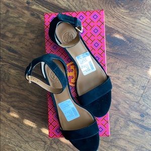 Tory Burch Savannah Suede Demi-Wedge Sandal, Black